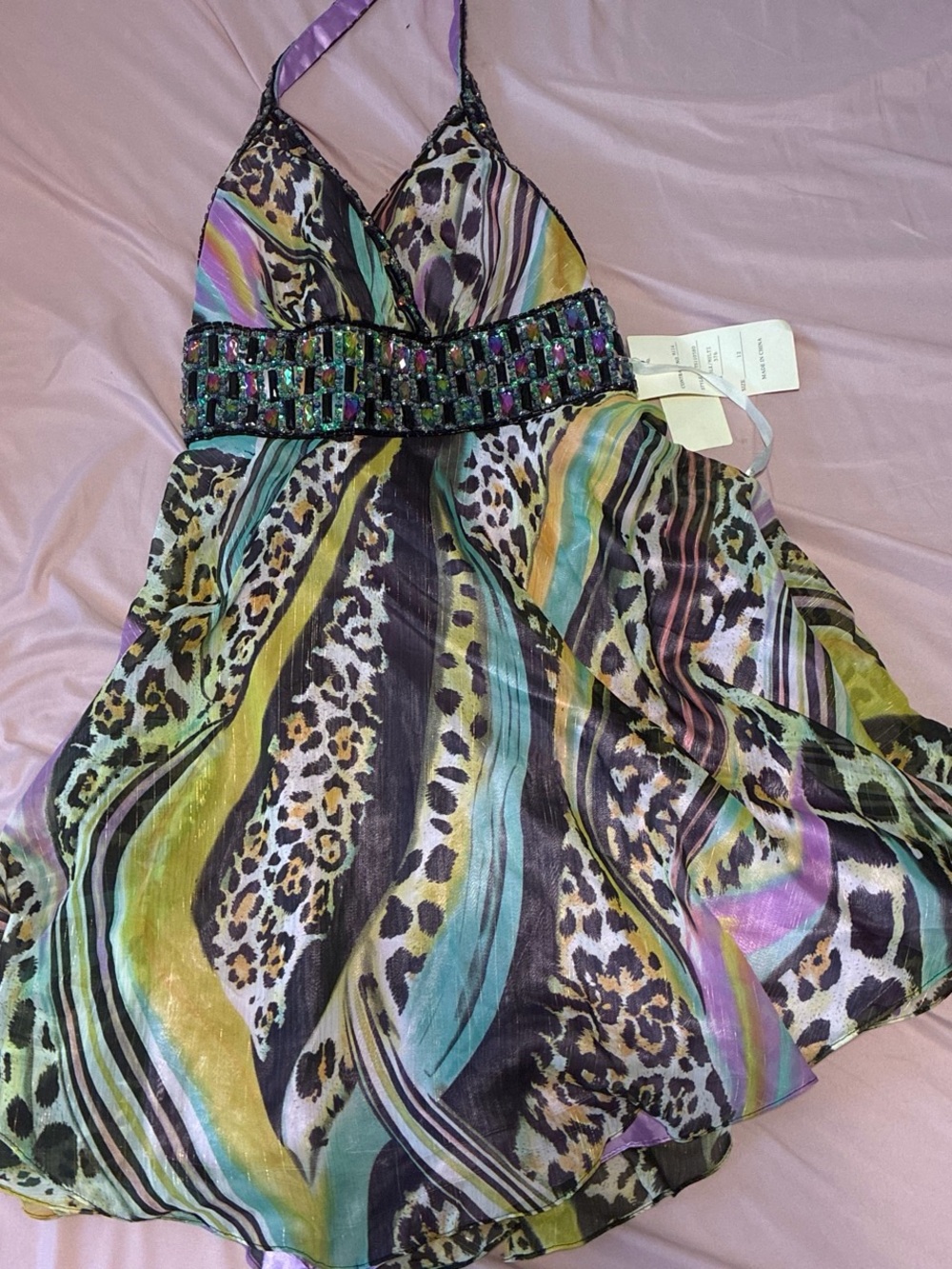 Tony Bowls Multicolor Animal-Print Halter Mini Dress